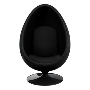 HomeRoots 35" Black Fiberglass Swivel Egg Chair with Wool Upholstery & Pillows for Modern Spaces & Comfort 522846