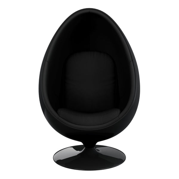 HomeRoots 35" Black Fiberglass Swivel Egg Chair with Wool Upholstery & Pillows for Modern Spaces & Comfort 522846