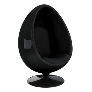 HomeRoots 35" Black Fiberglass Swivel Egg Chair with Wool Upholstery & Pillows for Modern Spaces & Comfort 522846