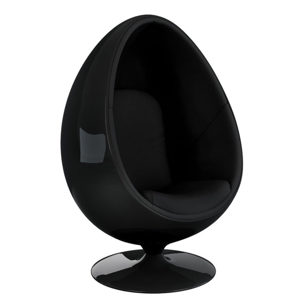 HomeRoots 35" Black Fiberglass Swivel Egg Chair with Wool Upholstery & Pillows for Modern Spaces & Comfort 522846
