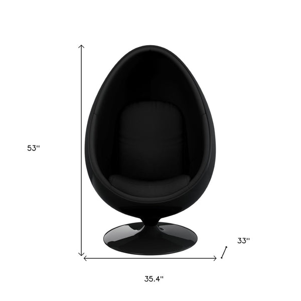 HomeRoots 35" Black Fiberglass Swivel Egg Chair with Wool Upholstery & Pillows for Modern Spaces & Comfort 522846