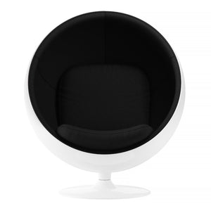 HomeRoots 42" Modern Swivel Egg Chair in Glossy White Fiberglass & Plush Black Cotton for Stylish Comfort 522851