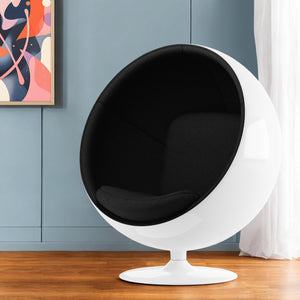 Homeroots 42" Stylish Black And White Swivel Egg Chair - Modern Fiberglass Design With Comfortable Cotton Cushioning   522851