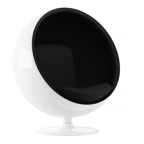 Homeroots 42" Stylish Black And White Swivel Egg Chair - Modern Fiberglass Design With Comfortable Cotton Cushioning   522851