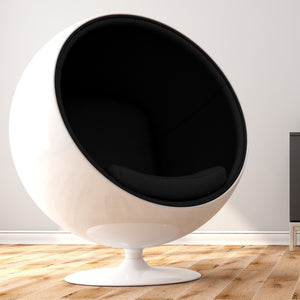 Homeroots 42" Stylish Black And White Swivel Egg Chair - Modern Fiberglass Design With Comfortable Cotton Cushioning   522851