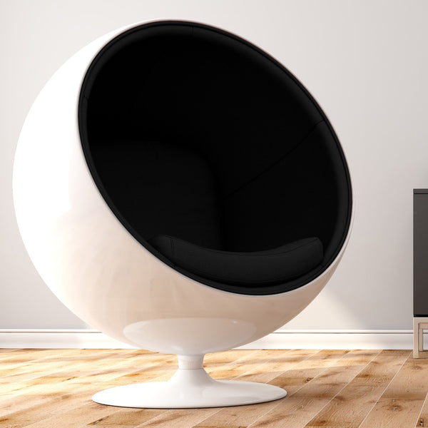 Homeroots 42" Stylish Black And White Swivel Egg Chair - Modern Fiberglass Design With Comfortable Cotton Cushioning   522851