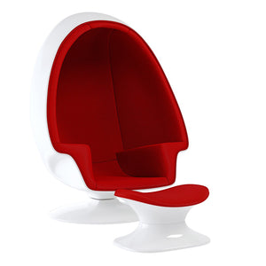 HomeRoots 38" Modern White and Red Fiberglass Egg Chair with Ottoman – Stylish Swivel Design for Comfort 522858