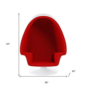 Homeroots 38" White & Red Fiberglass Swivel Egg Chair With Ottoman - Chic Comfort For Modern Living Spaces   522858