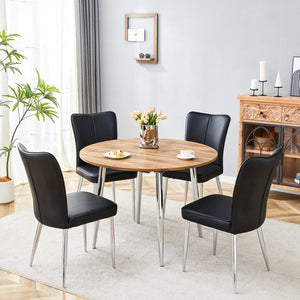 English Elm Table and Chair Set Extendable Round to Oval Wood Grain Mdf with Four Pu Seats W1151S03960