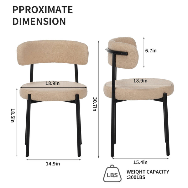 English Elm Medieval tufted dining chair set of 4, beige boucle seats, ergonomic curved back, black metal legs W3851P369044