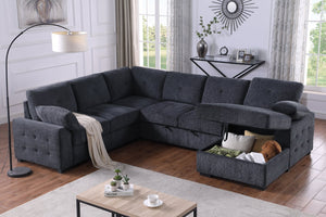 English Elm Multi Functional L Shaped Sectional Sofa with Sleeper and Hidden Storage Chaise Dark Gray B2730S00055