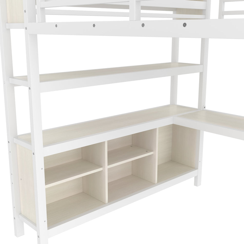 English Elm Metal Queen Loft Bed With L-Shaped Desk, Wardrobe & Storage Cubes - Perfect For Small Spaces! W1580S00183