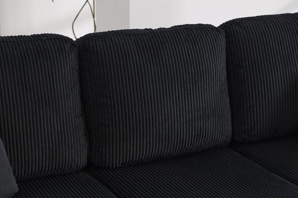 English Elm UNITED Corduroy L-Shaped Sectional Sofa with Storage Ottoman, USB Ports, Cup Holders & LED Lighting Black W1568P332409