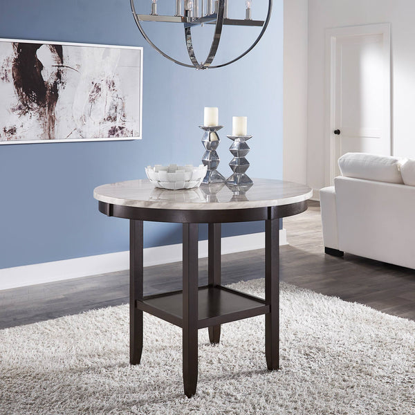 Banford Round Faux Marble Counter Table Rubberwood Base Seats Six