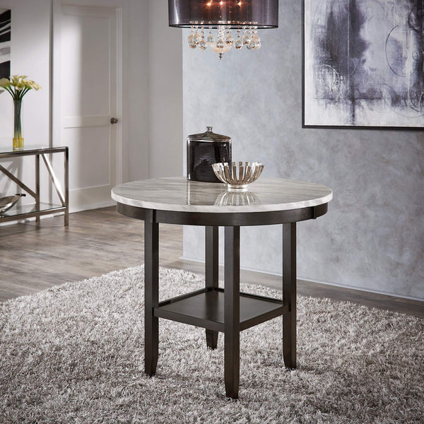 Banford Round Faux Marble Counter Table Rubberwood Base Seats Six