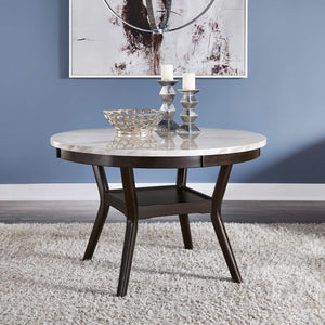 Faux Marble Round Dining Table Seats Six with Espresso Wood Base