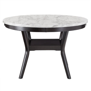 Faux Marble Round Dining Table Seats Six with Espresso Wood Base