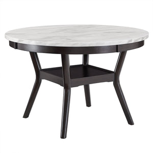 Faux Marble Round Dining Table Seats Six with Espresso Wood Base