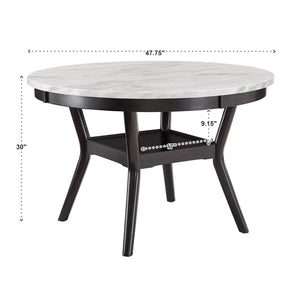 Faux Marble Round Dining Table Seats Six with Espresso Wood Base