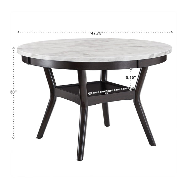 Faux Marble Round Dining Table Seats Six with Espresso Wood Base