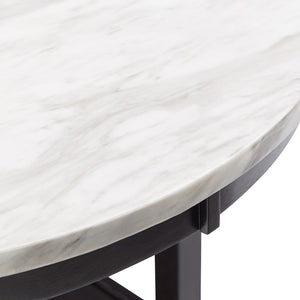 Faux Marble Round Dining Table Seats Six with Espresso Wood Base