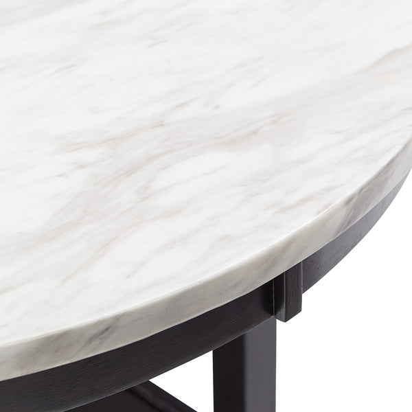 Faux Marble Round Dining Table Seats Six with Espresso Wood Base