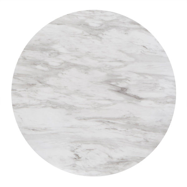 Faux Marble Round Dining Table Seats Six with Espresso Wood Base