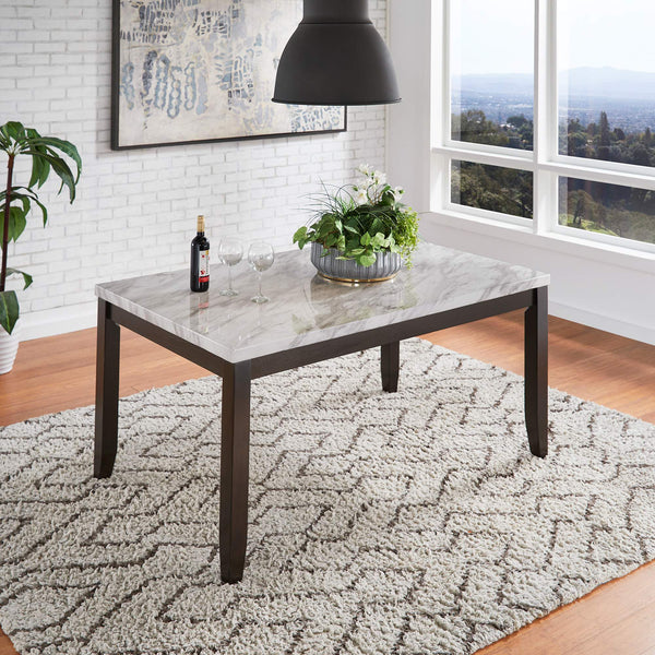 Banford Faux Marble Rectangular Dining Table Seats Six Espresso Frame