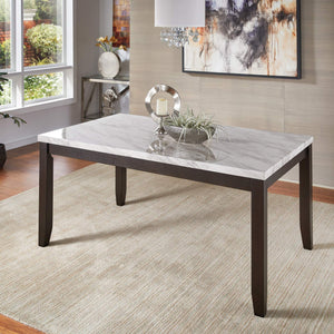 Banford Faux Marble Rectangular Dining Table Seats Six Espresso Frame