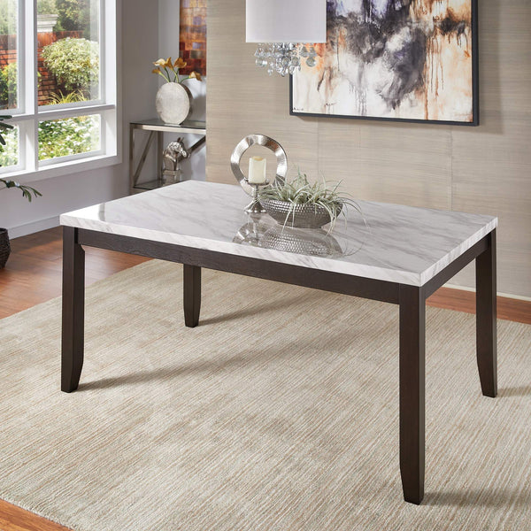 Banford Faux Marble Rectangular Dining Table Seats Six Espresso Frame