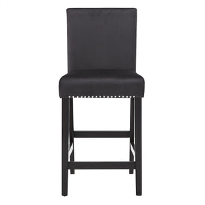 Banford Velvet Nailhead Counter Height Stool Set with Rubberwood Legs for Kitchen Bar