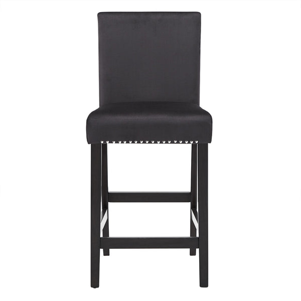 Banford Velvet Nailhead Counter Height Stool Set with Rubberwood Legs for Kitchen Bar