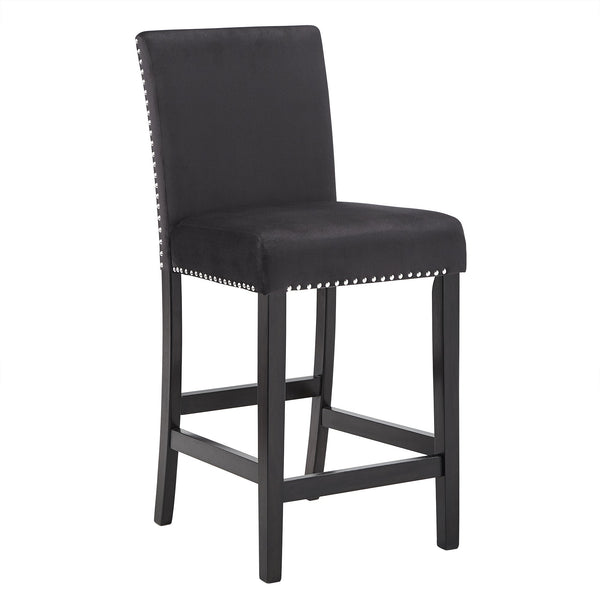 Banford Velvet Nailhead Counter Height Stool Set with Rubberwood Legs for Kitchen Bar