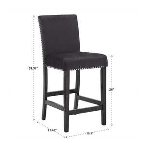 Banford Velvet Nailhead Counter Height Stool Set with Rubberwood Legs for Kitchen Bar