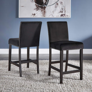 Banford Velvet Nailhead Counter Height Stool Set with Rubberwood Legs for Kitchen Bar