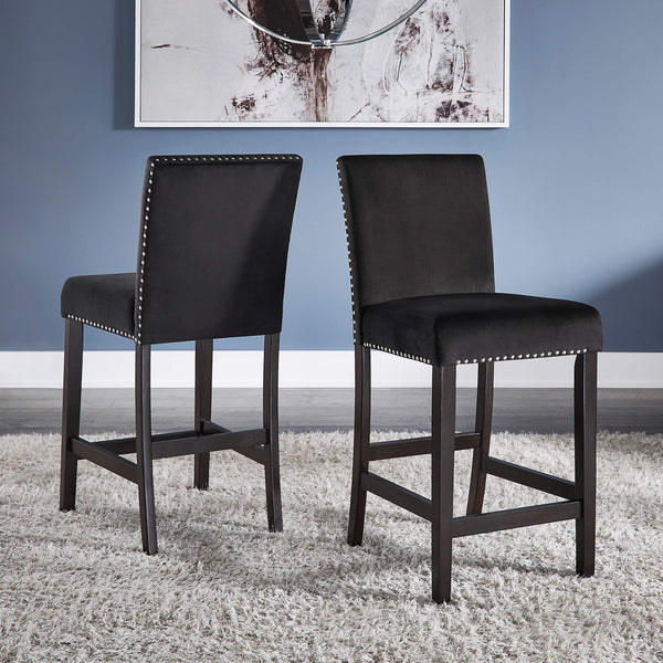 Banford Velvet Nailhead Counter Height Stool Set with Rubberwood Legs for Kitchen Bar