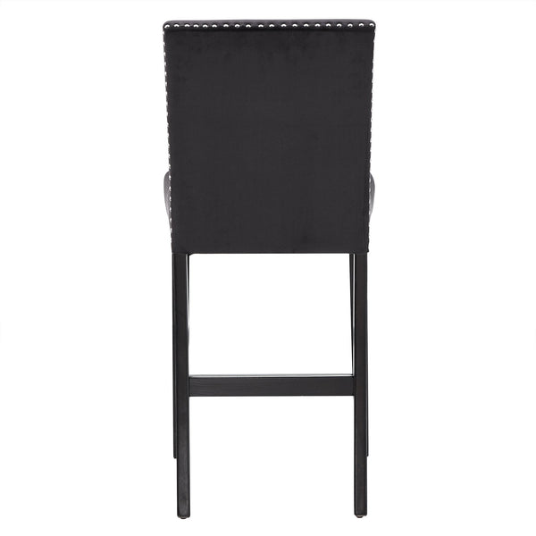 Banford Velvet Nailhead Counter Height Stool Set with Rubberwood Legs for Kitchen Bar