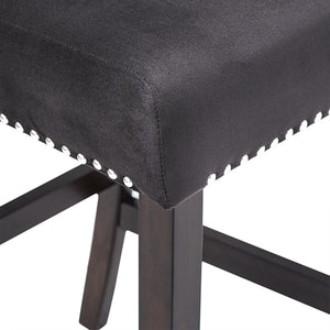 Banford Velvet Nailhead Counter Height Stool Set with Rubberwood Legs for Kitchen Bar