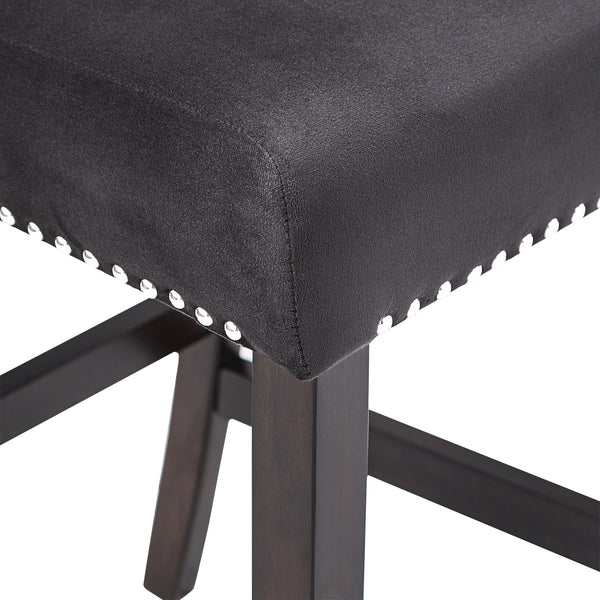 Banford Velvet Nailhead Counter Height Stool Set with Rubberwood Legs for Kitchen Bar