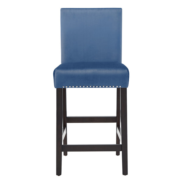 Banford Velvet Nailhead Counter Height Stool Set with Rubberwood Legs for Kitchen Bar