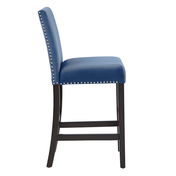 Banford Velvet Nailhead Counter Height Stool Set with Rubberwood Legs for Kitchen Bar