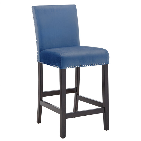 Banford Velvet Nailhead Counter Height Stool Set with Rubberwood Legs for Kitchen Bar