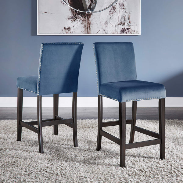 Banford Velvet Nailhead Counter Height Stool Set with Rubberwood Legs for Kitchen Bar