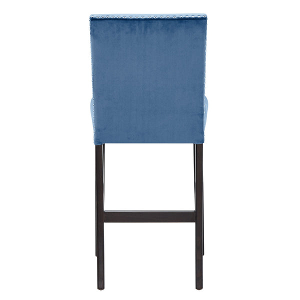 Banford Velvet Nailhead Counter Height Stool Set with Rubberwood Legs for Kitchen Bar