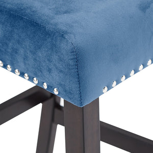 Banford Velvet Nailhead Counter Height Stool Set with Rubberwood Legs for Kitchen Bar