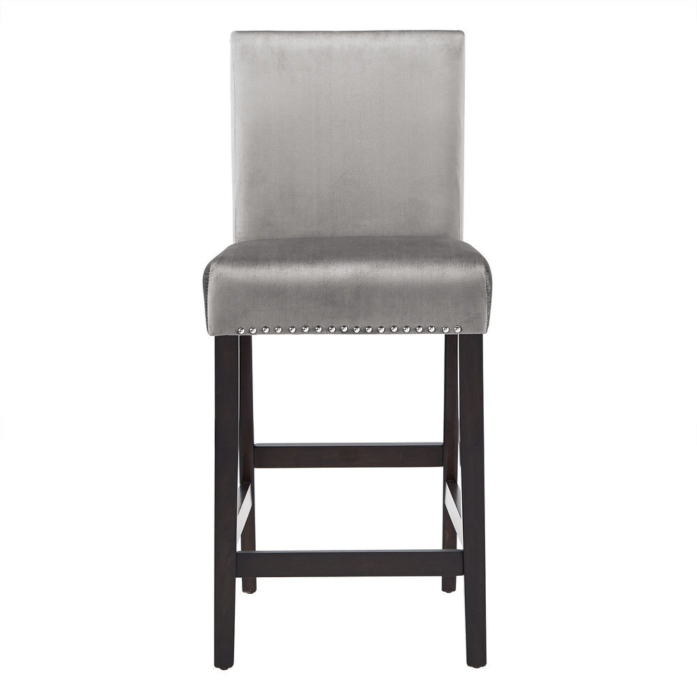 Homelegance Banford Velvet Nailhead Counter Height Stool Set with Rubberwood Legs for Kitchen Bar Espresso / Grey 522ESC-24GV