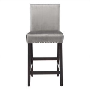 Homelegance Banford Velvet Nailhead Counter Height Stool Set with Rubberwood Legs for Kitchen Bar Espresso / Grey 522ESC-24GV