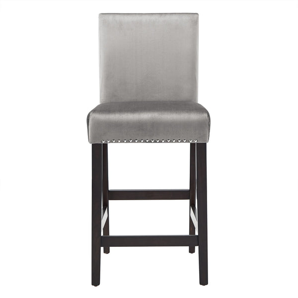 Homelegance Banford Velvet Nailhead Counter Height Stool Set with Rubberwood Legs for Kitchen Bar Espresso / Grey 522ESC-24GV