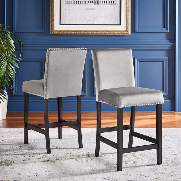 Banford Velvet Nailhead Counter Height Stool Set with Rubberwood Legs for Kitchen Bar