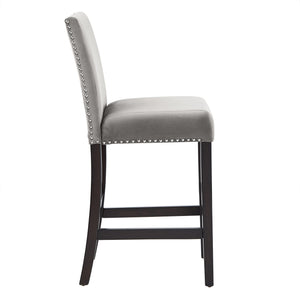Banford Velvet Nailhead Counter Height Stool Set with Rubberwood Legs for Kitchen Bar